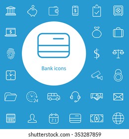 bank outline, thin, flat, digital icon set for web and mobile