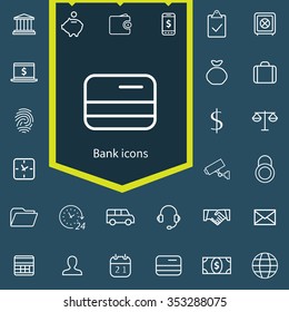 bank outline, thin, flat, digital icon set for web and mobile