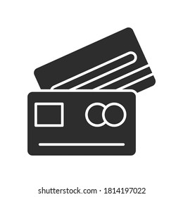 Bank payment cards black glyph icon. Cash bank account. Pictogram for web page, mobile app, promo. UI UX GUI design element.
