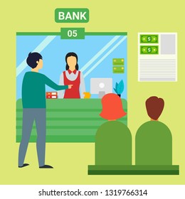 bank payment and interior counter desk illustration