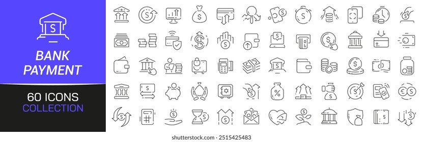 Bank and payment line icons collection. Thin outline icons pack. UI icon collection. Set of line web pictogram