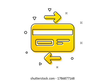 Signo de método de pago bancario. Icono de tarjeta de crédito. Símbolo de compras en línea. Patrón de círculos amarillos. Icono clásico de tarjeta de crédito. Elementos geométricos. Vector