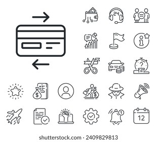 Bank payment method sign. Salaryman, gender equality and alert bell outline icons. Credit card line icon. Online Shopping symbol. Credit card line sign. Spy or profile placeholder icon. Vector