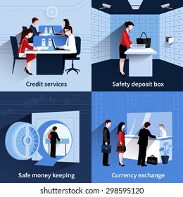 Bank people design concept set with credit services and safe money keeping flat icons isolated vector illustration