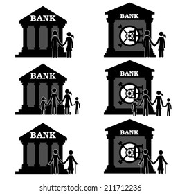 The bank and the people. It is a stick figure vector. EPS10 