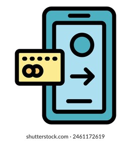 Bank phone app icon outline vector. Internet finger. Screen element color flat