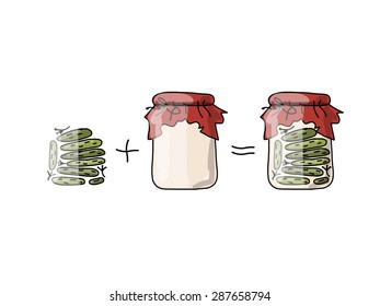 Bank of pickled cucumber, sketch for your design. Vector illustration