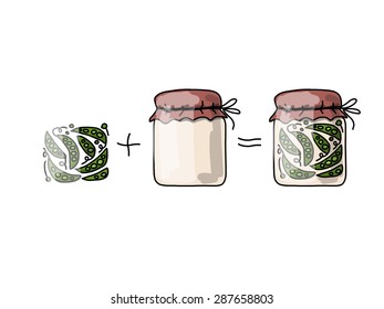 Bank of pickled green pea, sketch for your design. Vector illustration