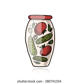 Bank of pickled vegetables, sketch for your design. Vector illustration