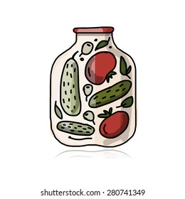 Bank of pickled vegetables, sketch for your design. Vector illustration