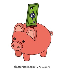 bank piggy with banknote money cash isometric