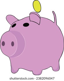 Bank piggy in pink color Saving money concept Vector illustration in flat style with outline