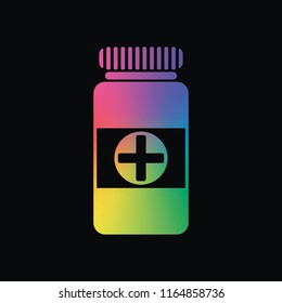 Bank of pills icon. Rainbow color and dark background