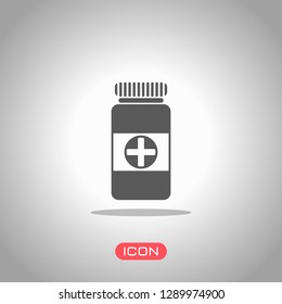 Bank of pills icon. Icon under spotlight. Gray background