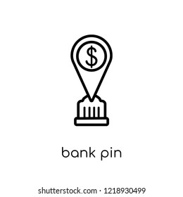 Bank Pin icon. Trendy modern flat linear vector Bank Pin icon on white background from thin line Maps and Locations collection, editable outline stroke vector illustration