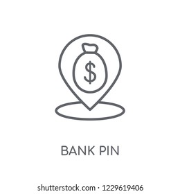 Bank Pin linear icon. Modern outline Bank Pin logo concept on white background from Maps and Locations collection. Suitable for use on web apps, mobile apps and print media.