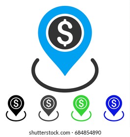 Bank Place flat vector illustration. Colored bank place gray, black, blue, green pictogram versions. Flat icon style for graphic design.