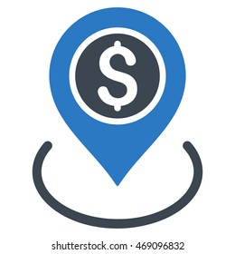 Bank Place icon. Vector style is bicolor flat iconic symbol with rounded angles, smooth blue colors, white background.