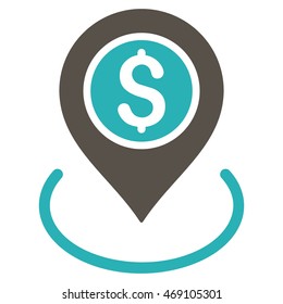 Bank Place icon. Vector style is bicolor flat iconic symbol with rounded angles, grey and cyan colors, white background.