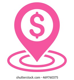 Bank Place icon. Vector style is flat iconic symbol with rounded angles, pink color, white background.