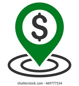 Bank Place icon. Vector style is bicolor flat iconic symbol with rounded angles, green and gray colors, white background.