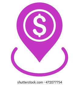 Bank Place icon. Vector style is flat iconic symbol with rounded angles, violet color, white background.