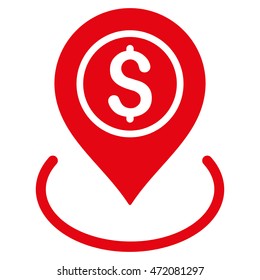 Bank Place icon. Vector style is flat iconic symbol with rounded angles, red color, white background.