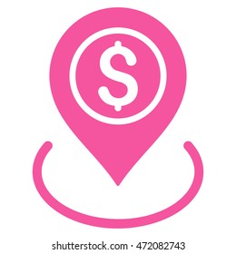 Bank Place icon. Vector style is flat iconic symbol with rounded angles, pink color, white background.
