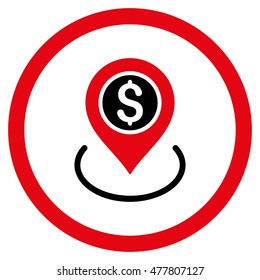 Bank Place rounded icon. Vector illustration style is flat iconic bicolor symbol, intensive red and black colors, white background.