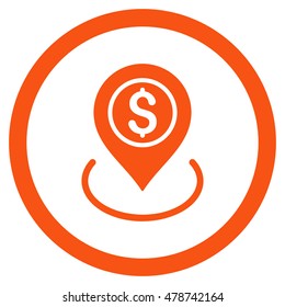 Bank Place rounded icon. Vector illustration style is flat iconic symbol, orange color, white background.