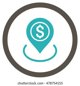 Bank Place vector bicolor rounded icon. Image style is a flat icon symbol inside a circle, grey and cyan colors, white background.
