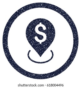 Bank Placement grainy textured icon inside circle for overlay watermark stamps. Flat symbol with dirty texture. Circled vector indigo blue rubber seal stamp with grunge design.