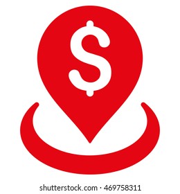 Bank Placement icon. Vector style is flat iconic symbol with rounded angles, red color, white background.