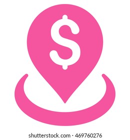 Bank Placement icon. Vector style is flat iconic symbol with rounded angles, pink color, white background.