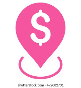Bank Placement icon. Vector style is flat iconic symbol with rounded angles, pink color, white background.