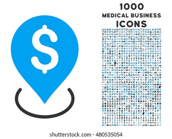 Bank Placement vector bicolor icon with 1000 medical business icons. Set style is flat pictograms, blue and gray colors, white background.