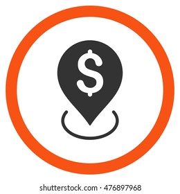 Bank Placement vector bicolor rounded icon. Image style is a flat icon symbol inside a circle, orange and gray colors, white background.