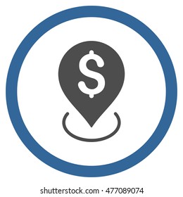 Bank Placement vector bicolor rounded icon. Image style is a flat icon symbol inside a circle, cobalt and gray colors, white background.