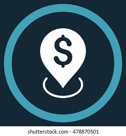 Bank Placement vector bicolor rounded icon. Image style is a flat icon symbol inside a circle, blue and white colors, dark blue background.