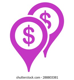 Bank places icon from Business Bicolor Set. This flat vector symbol uses violet color, rounded angles, and isolated on a white background.