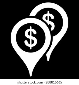 Bank places icon from Business Bicolor Set. This flat vector symbol uses white color, rounded angles, and isolated on a black background.