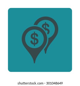 Bank places icon. This flat rounded square button uses soft blue colors and isolated on a white background.