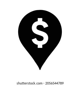 Bank pointer, dollar, location icon. Black vector graphics.