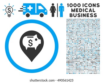 Bank Pointer icon with 1000 medical business gray and blue vector pictograms. Set style is flat bicolor symbols, white background.