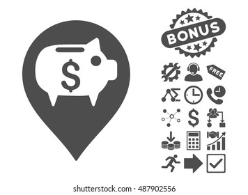Bank Pointer pictograph with bonus design elements. Vector illustration style is flat iconic symbols, gray color, white background.