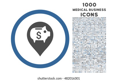 Bank Pointer rounded vector bicolor icon with 1000 medical business icons. Set style is flat pictograms, cobalt and gray colors, white background.