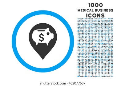Bank Pointer rounded vector bicolor icon with 1000 medical business icons. Set style is flat pictograms, blue and gray colors, white background.