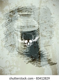 Bank with poison. A dangerous liquid.  sketch