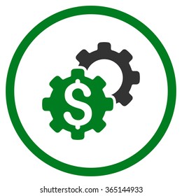Bank Preferences vector icon. Style is bicolor flat circled symbol, green and gray colors, rounded angles, white background.