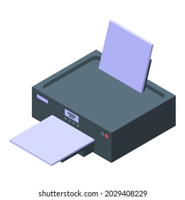 Bank Printer Icon Isometric Vector. Office Desk. Check Workplace